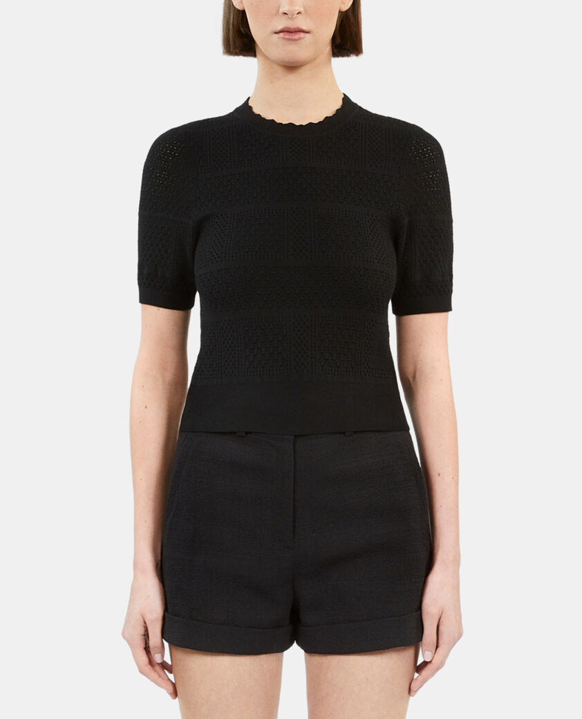 The Kooples WOMEN BLACK black openwork knit sweater