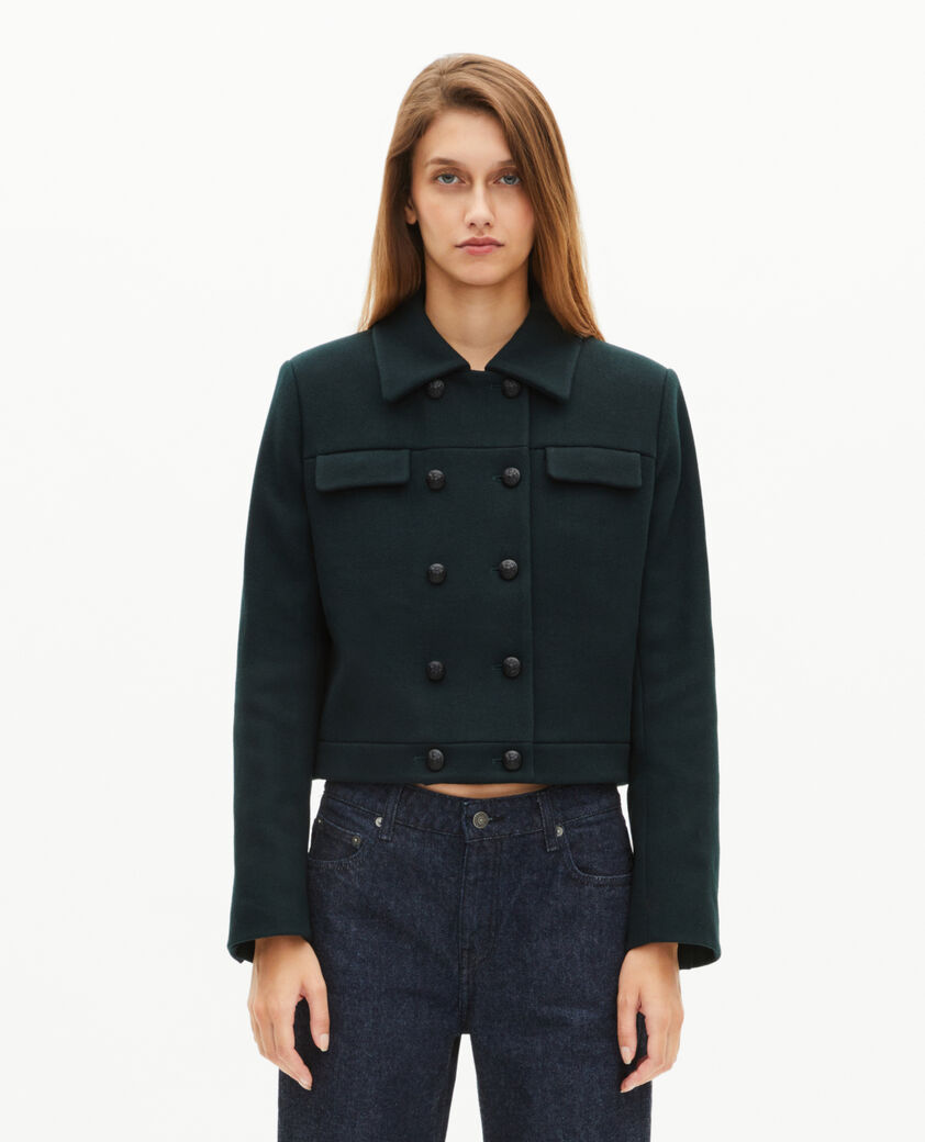 The Kooples FEMME BOTTLE GREEN blouson court en laine vert fonc&eacute;