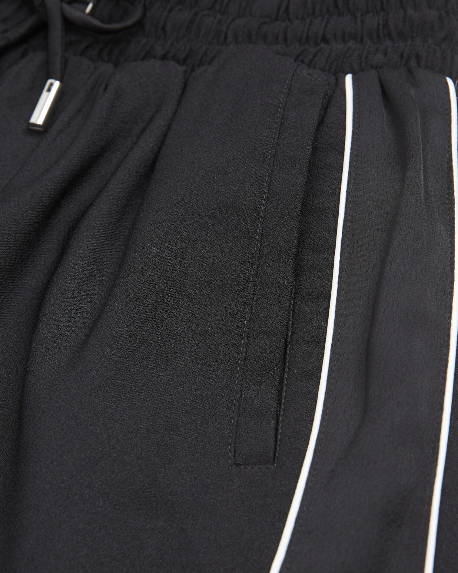 Flowing black satin pants with drawstring, BLACK, hi-res image number null