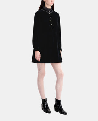 The Kooples F BLACK short black velvet dress with bijou buttons