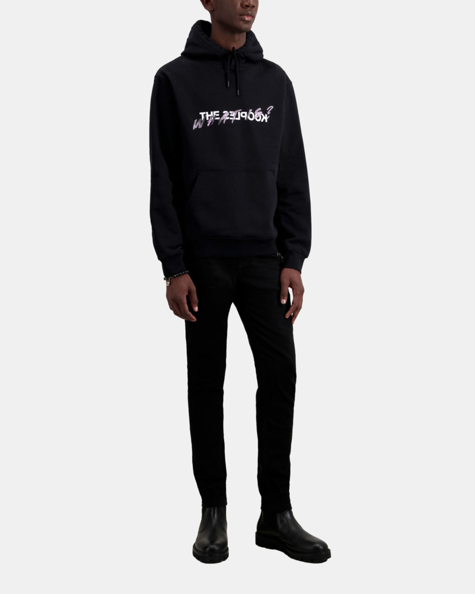 Herren Schwarzes Sweatshirt mit „What is“-Schriftzug, BLACK, hi-res image number null