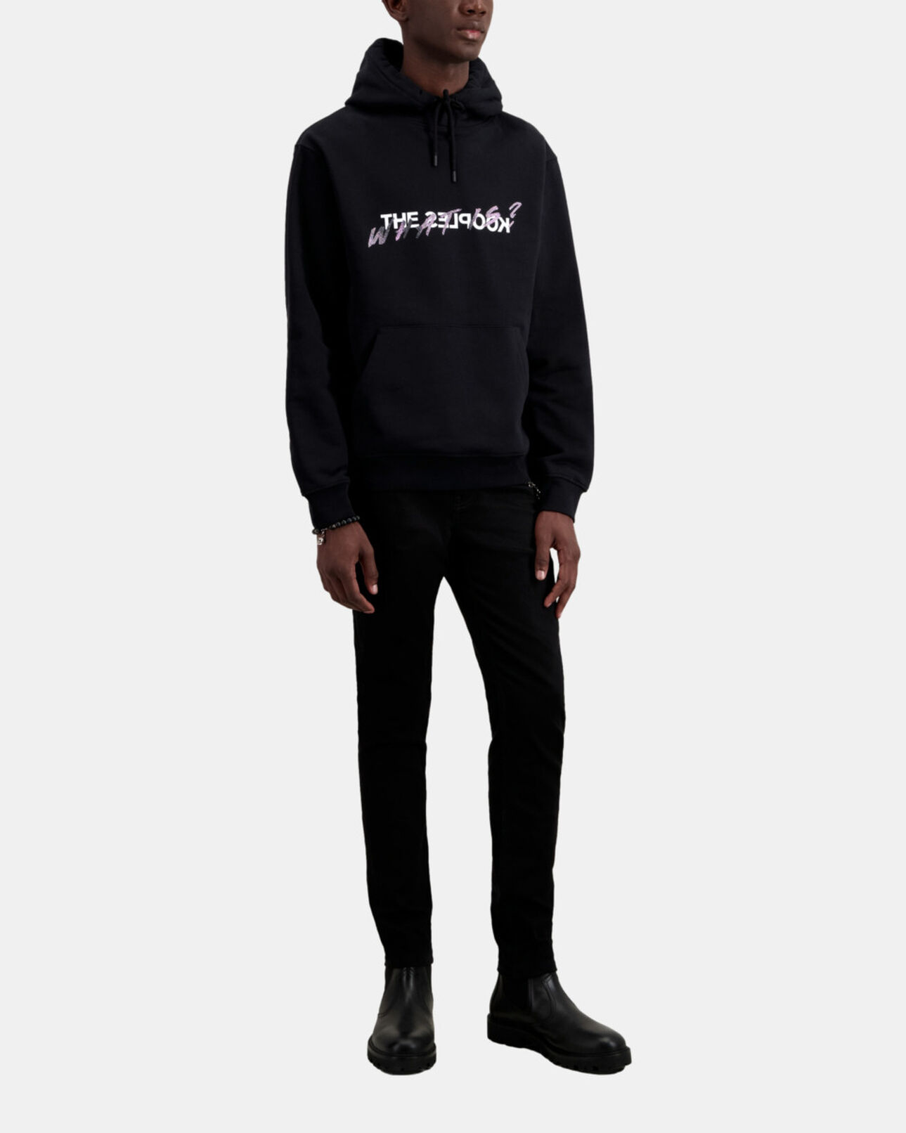 The Kooples HERREN BLACK herren schwarzes sweatshirt mit „what is“-schriftzug