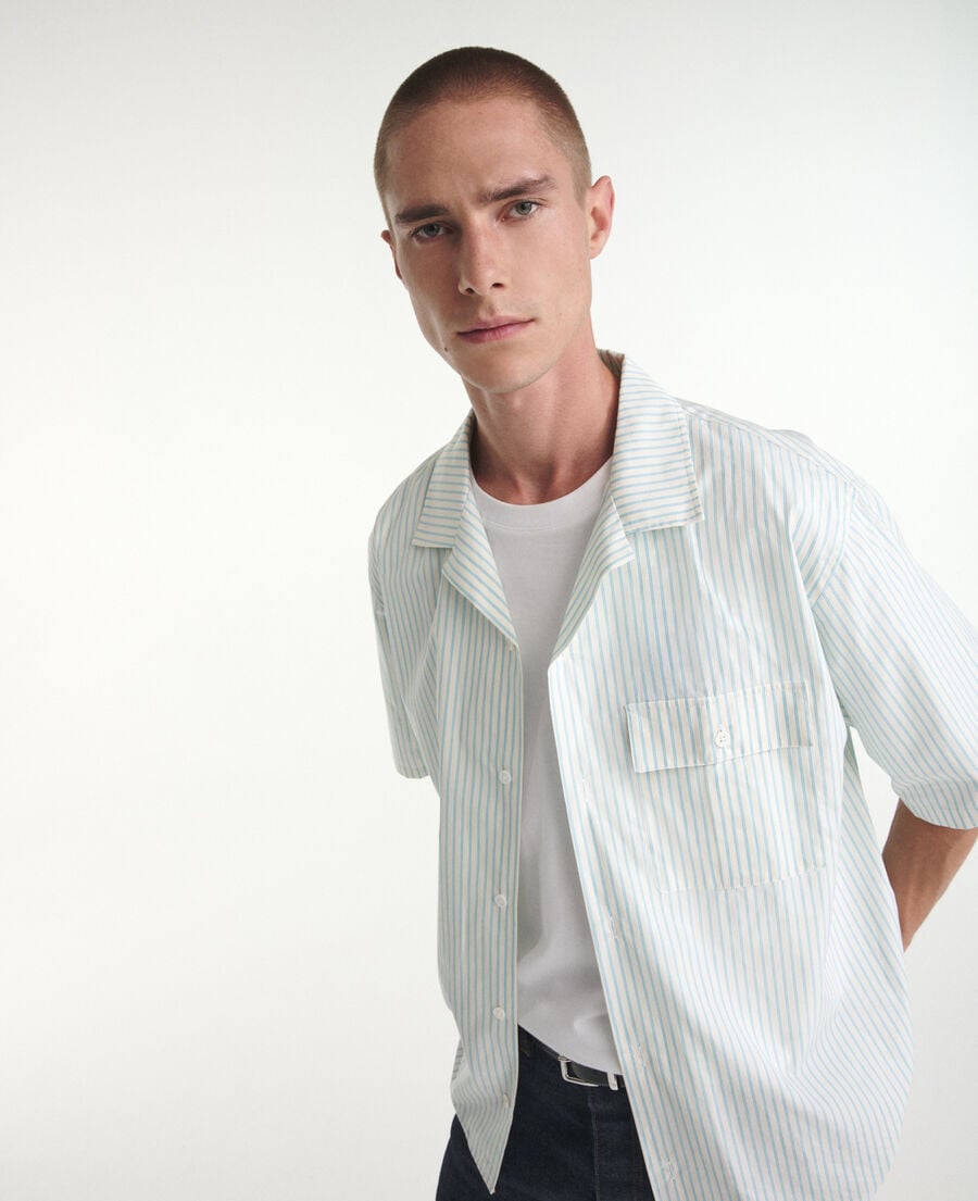 The Kooples HOMME BABY BLUE - YELLOW chemise col hawa&iuml;en &eacute;crue et bleue ray&eacute;e