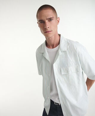 The Kooples HOMME BABY BLUE - YELLOW chemise col hawa&iuml;en &eacute;crue et bleue ray&eacute;e