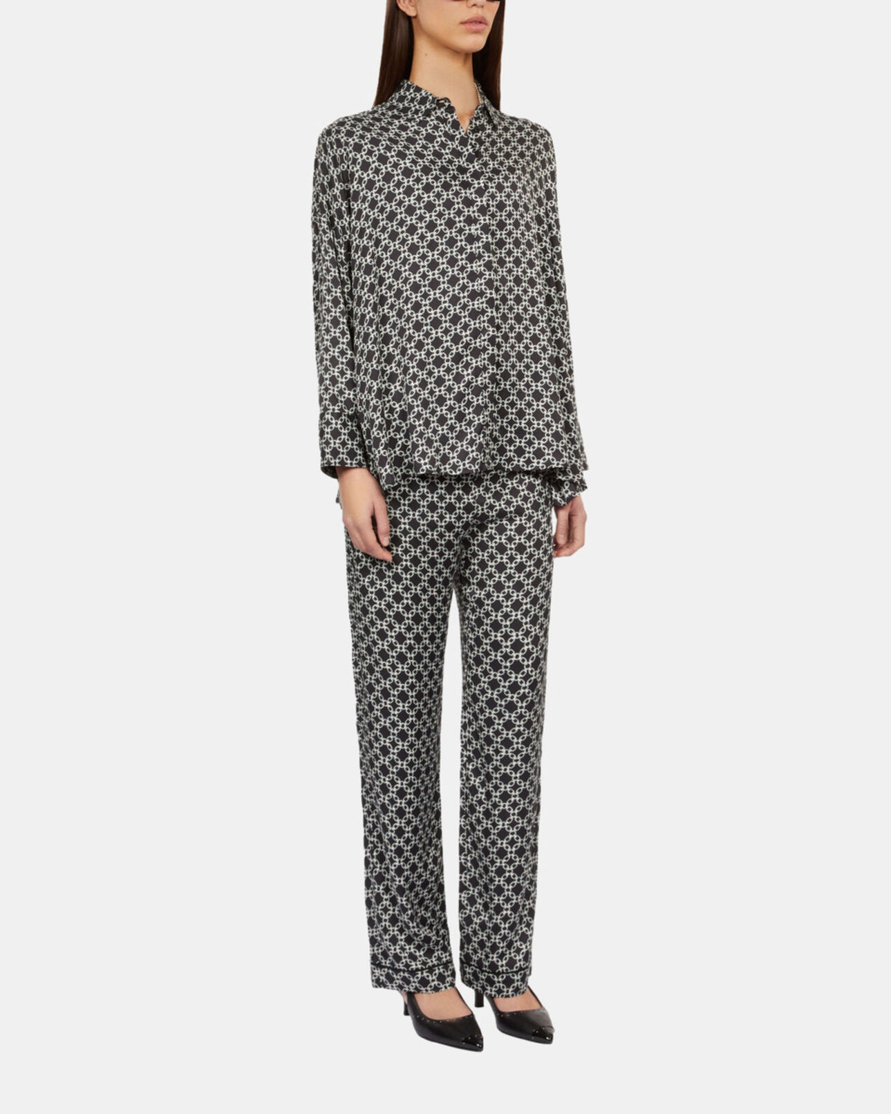 The Kooples WOMEN BLACK WHITE black and white chain print loose fit shirt