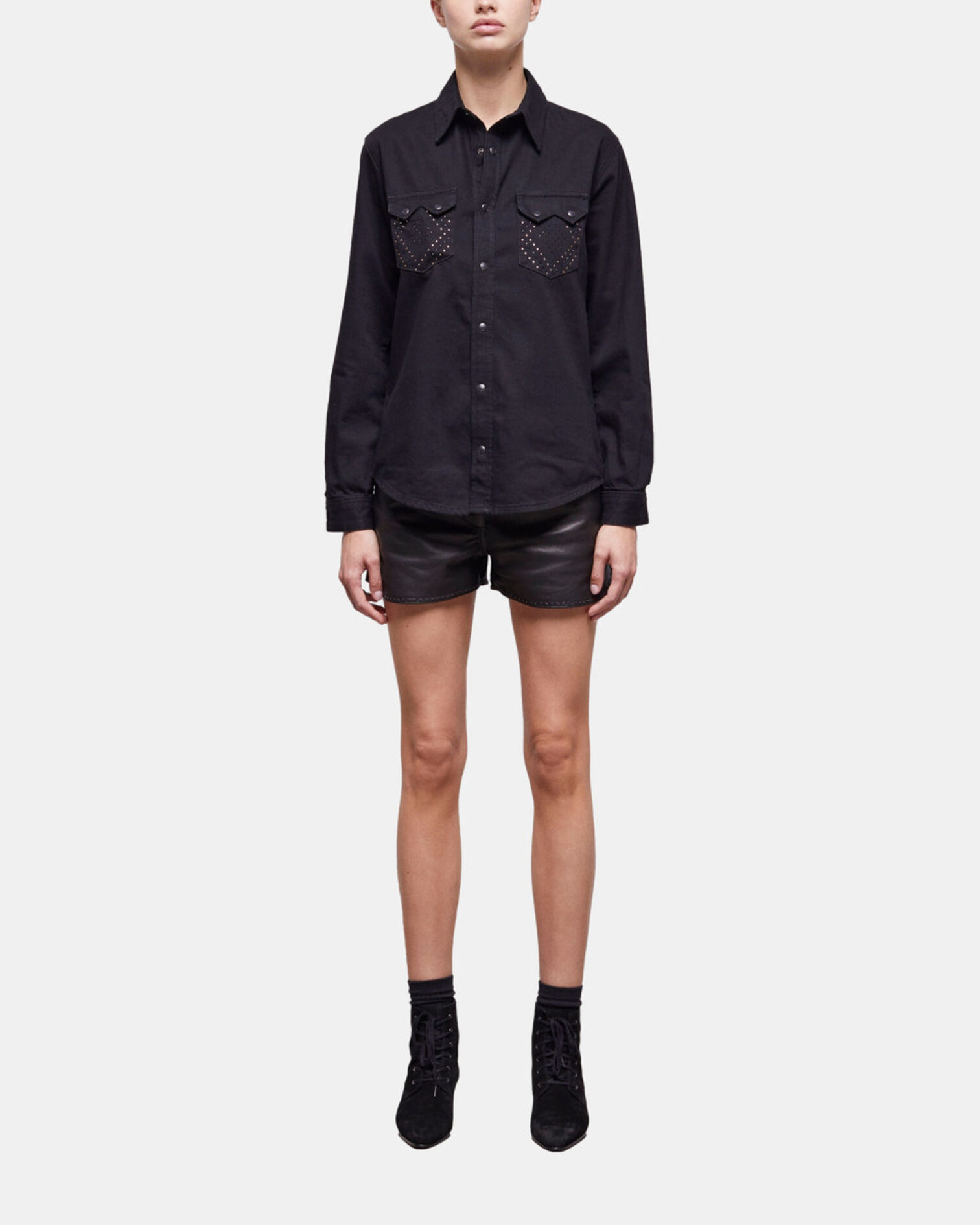 Black shirt with stud details, BLACK WASHED, hi-res image number null