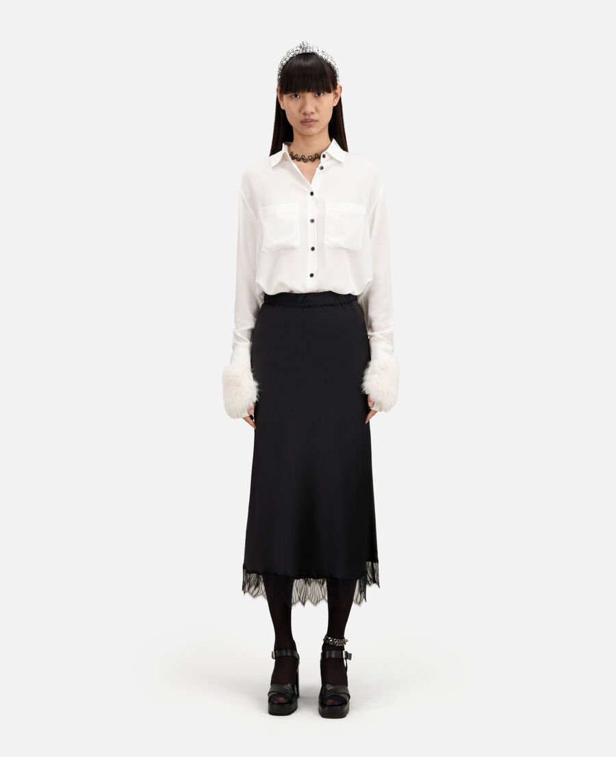 jupe noire longue avec détails en dentelle