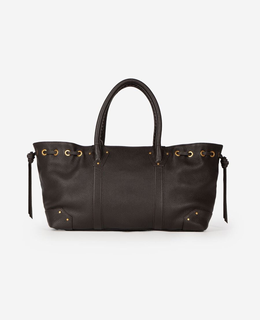 The Kooples FEMME BROWN sac cabas fronc&eacute; en cuir grain&eacute; marron