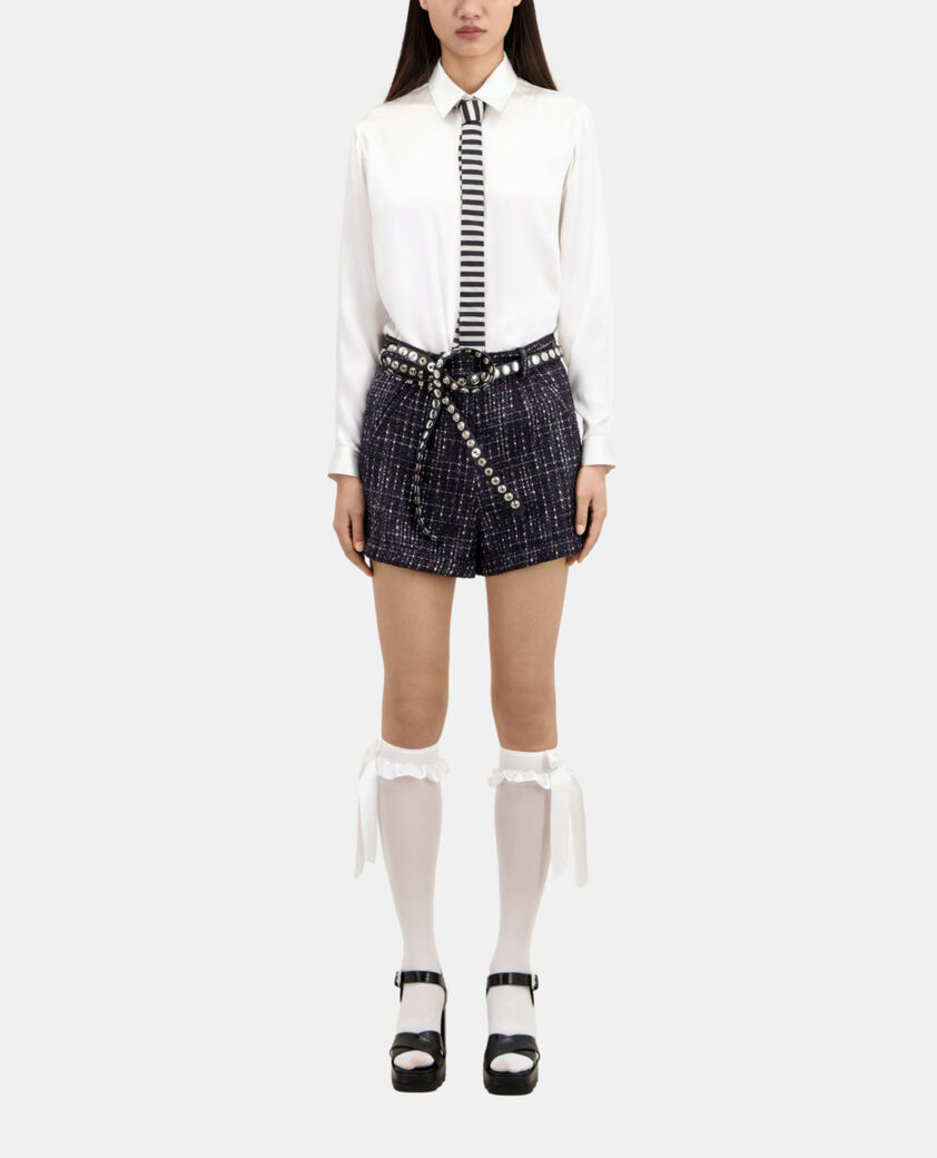 The Kooples WOMEN BLACK WHITE black and white tweed shorts