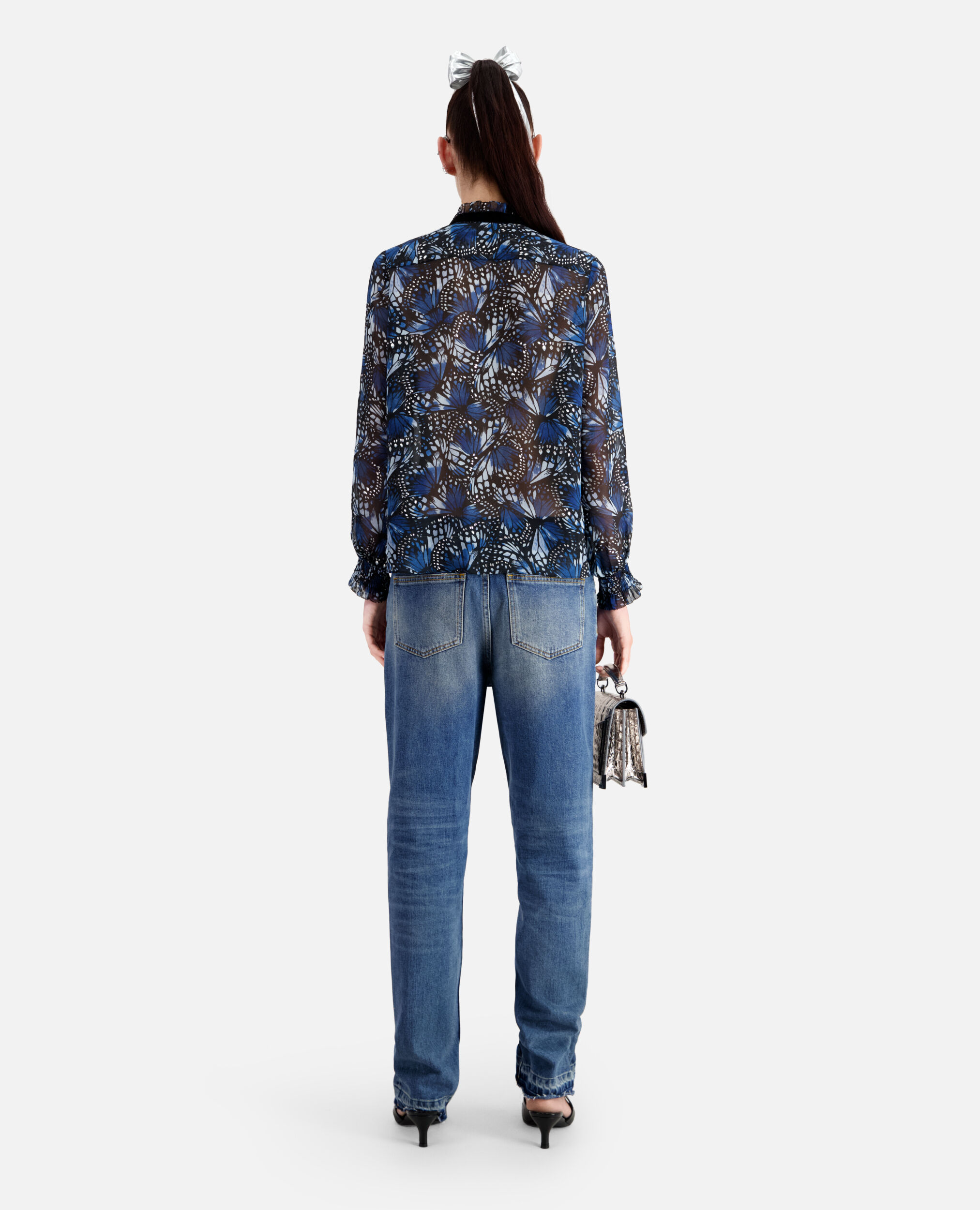 Printed top with pleating, BLUE, hi-res image number null