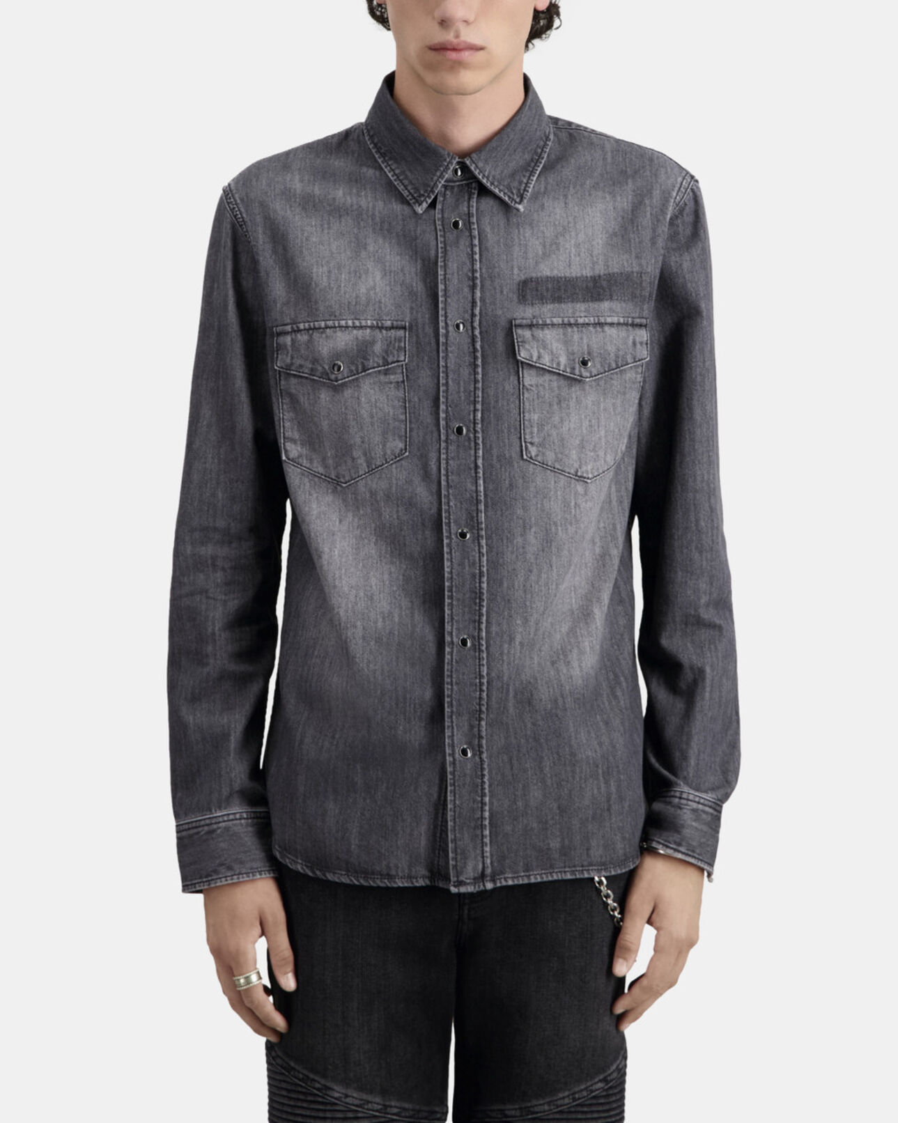 The Kooples HERREN LIGHT GREY MEL/WHITE graues hemd aus denim