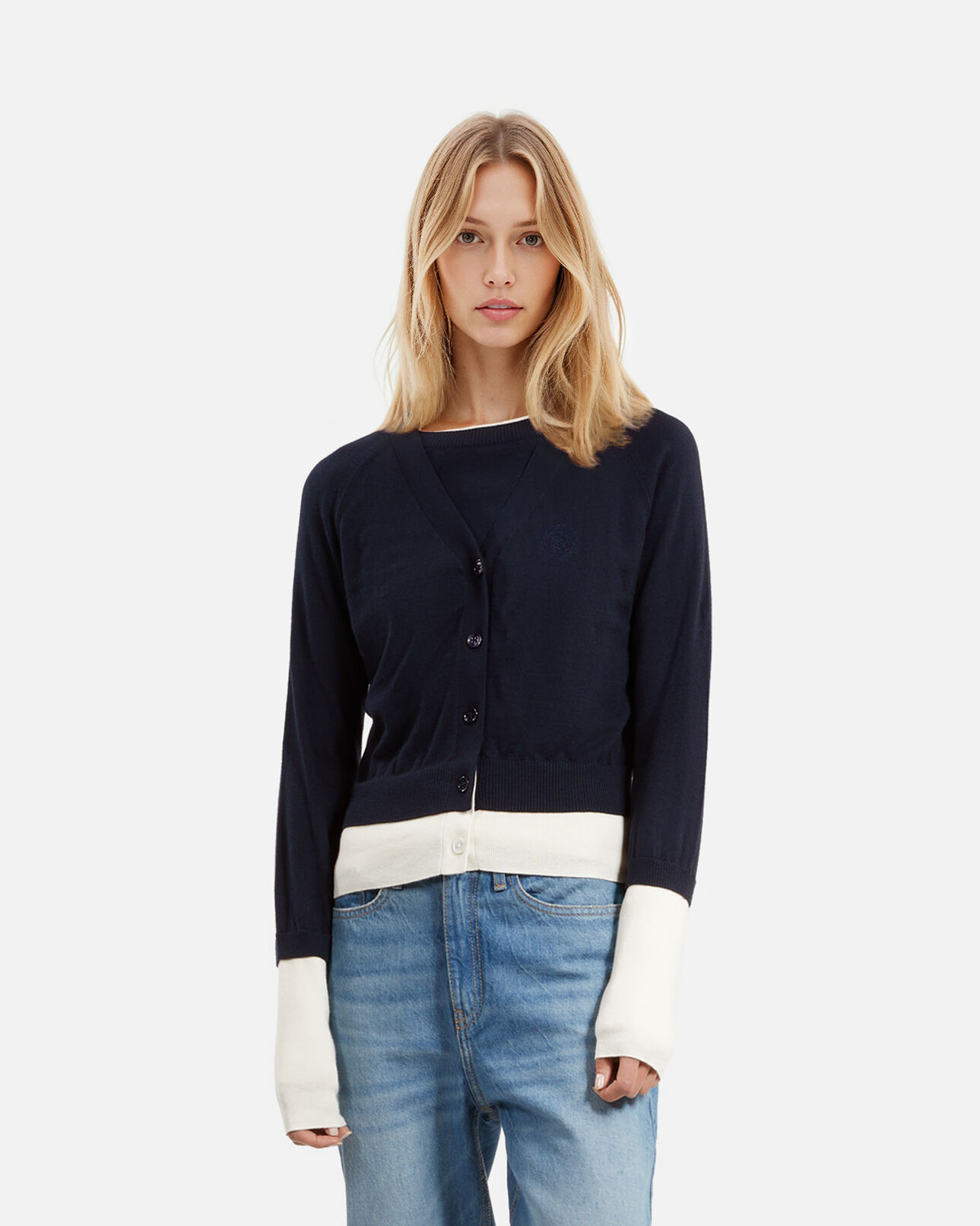 The Kooples FEMME DARK NAVY-ECRU cardigan bleu marine et ecru