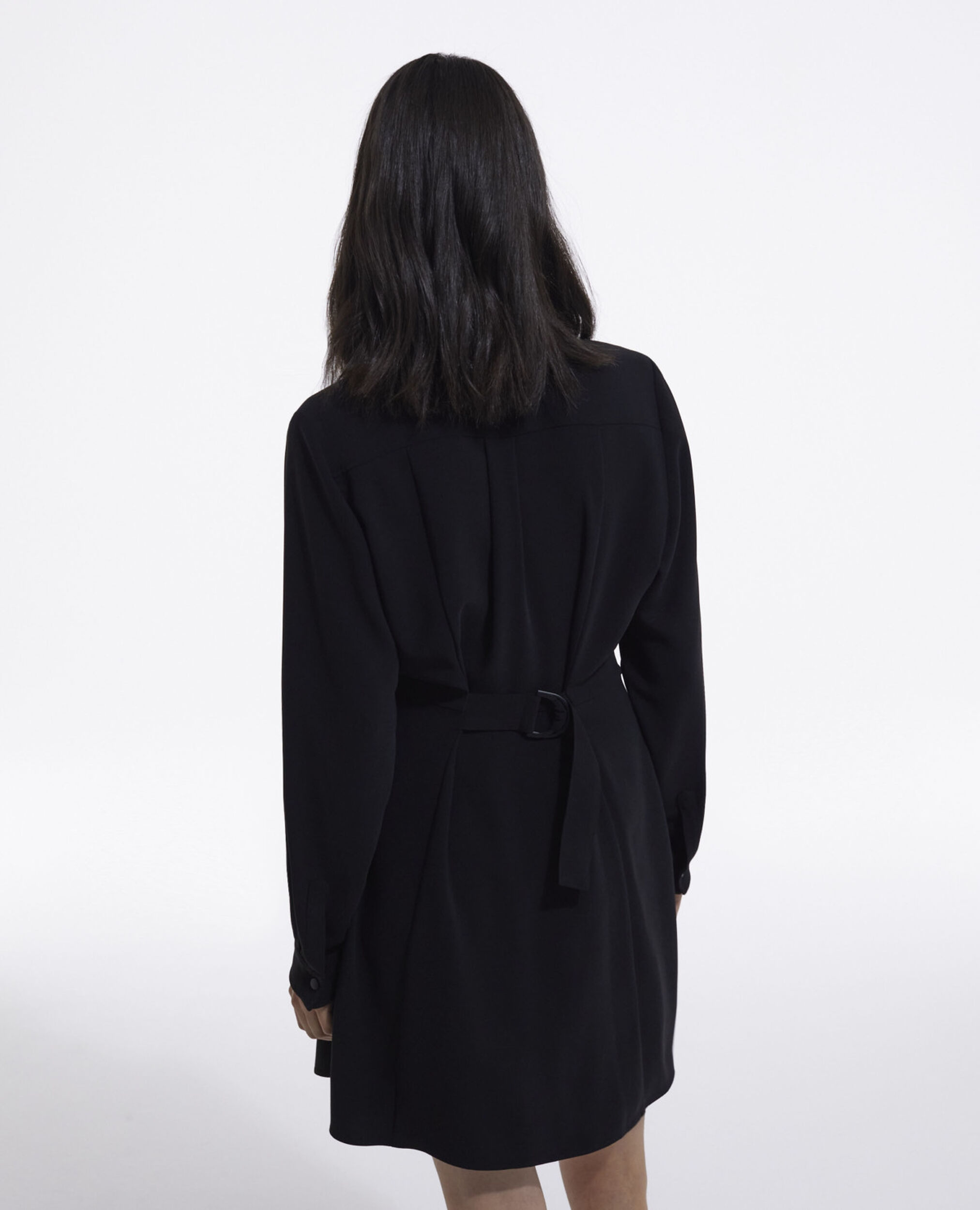 Vestido camisero corto negro con botonadura, BLACK, hi-res image number null