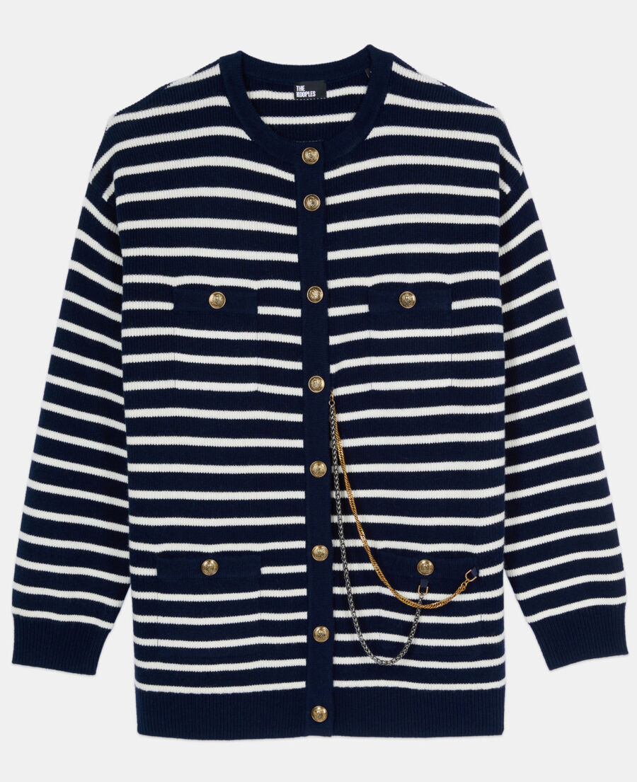 The Kooples DAMEN WHITE / BLUE strickjacke aus wolle mit streifen
