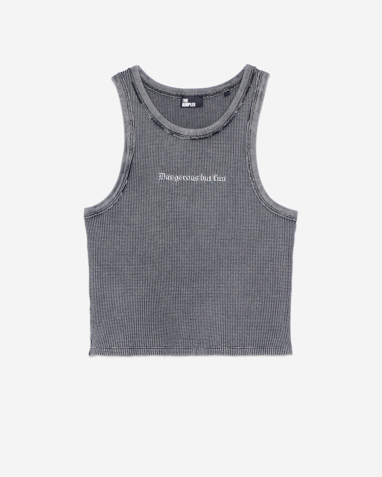 The Kooples WOMEN BLACK WASHED black tank top with dangerous but fun serigraphy