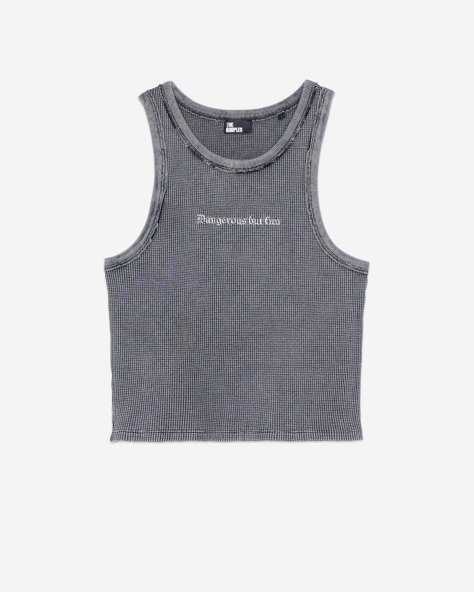 Black tank top with Dangerous but fun serigraphy, BLACK WASHED, hi-res image number null