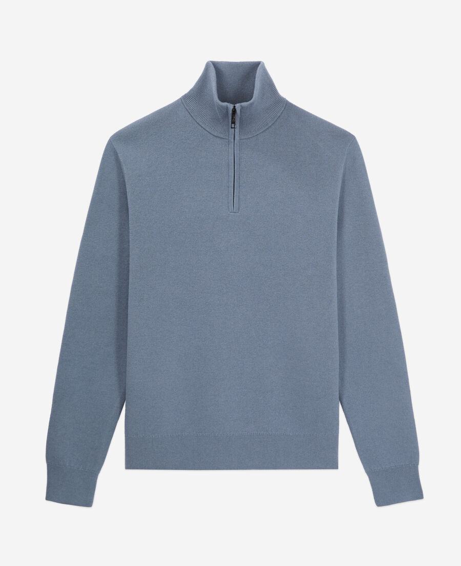 blue sweater with debossed logo