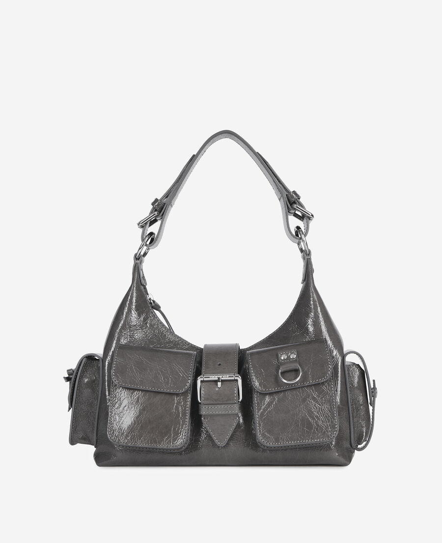 The Kooples WOMEN GREY amelia bag in gray cracked leather