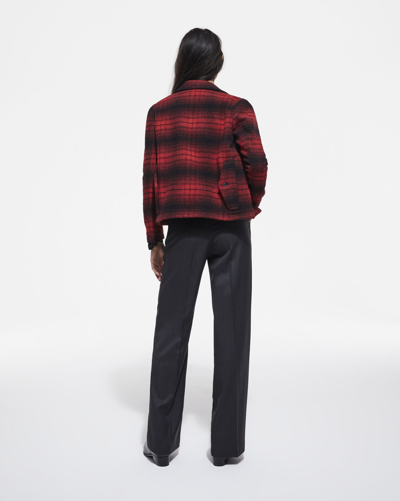The Kooples FEMME RED / BLACK blouson en laine à carreaux