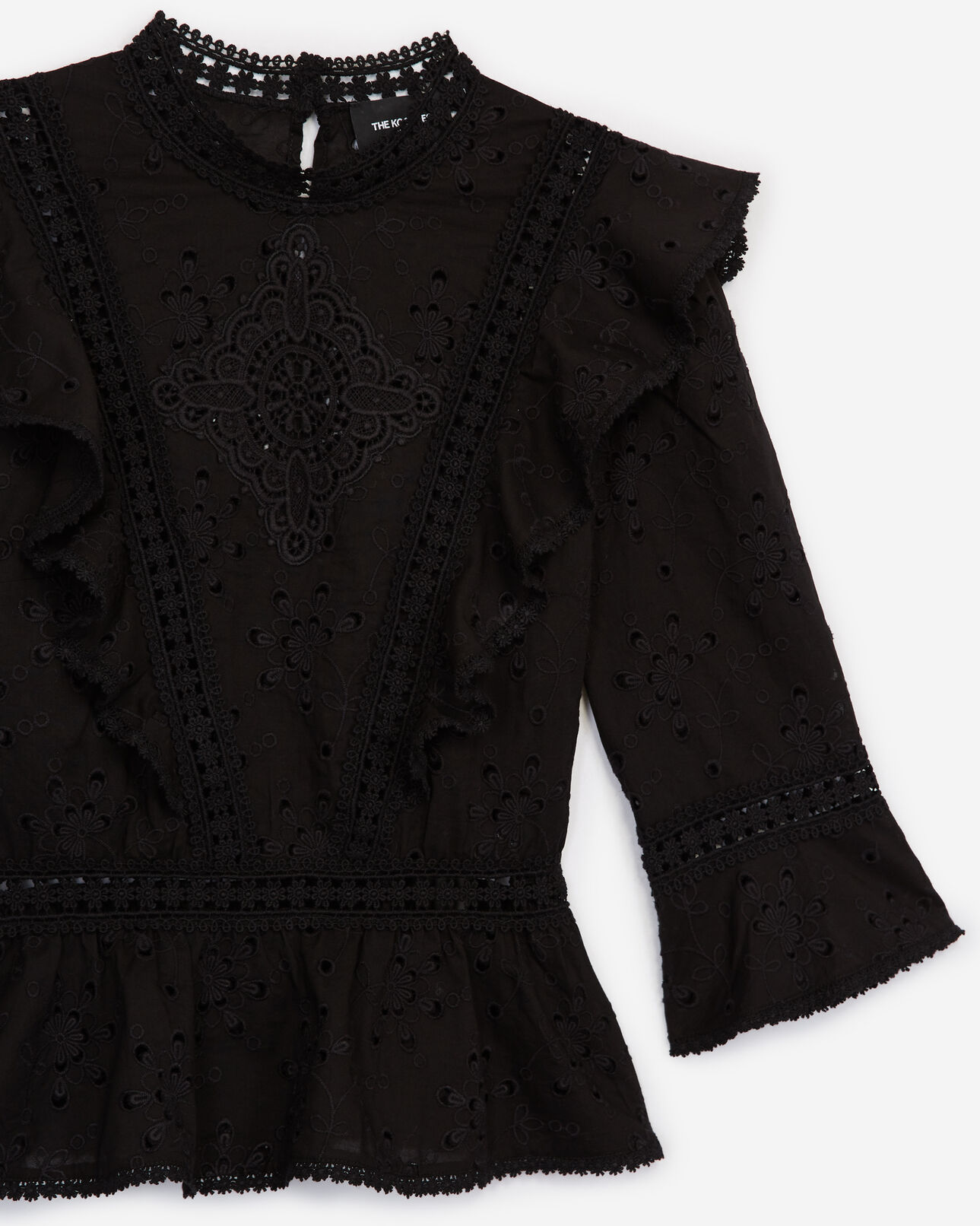 The Kooples FEMME BLACK top brodé noir manches longues à basque