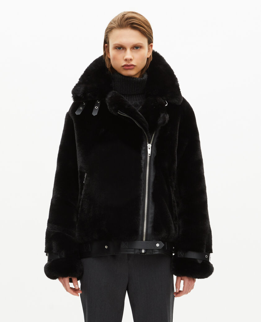 The Kooples FEMME BLACK blouson aviateur effet fourrure noir