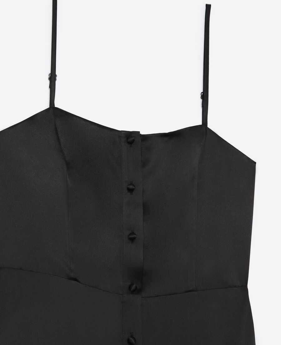 long buttoned sleeveless black dress