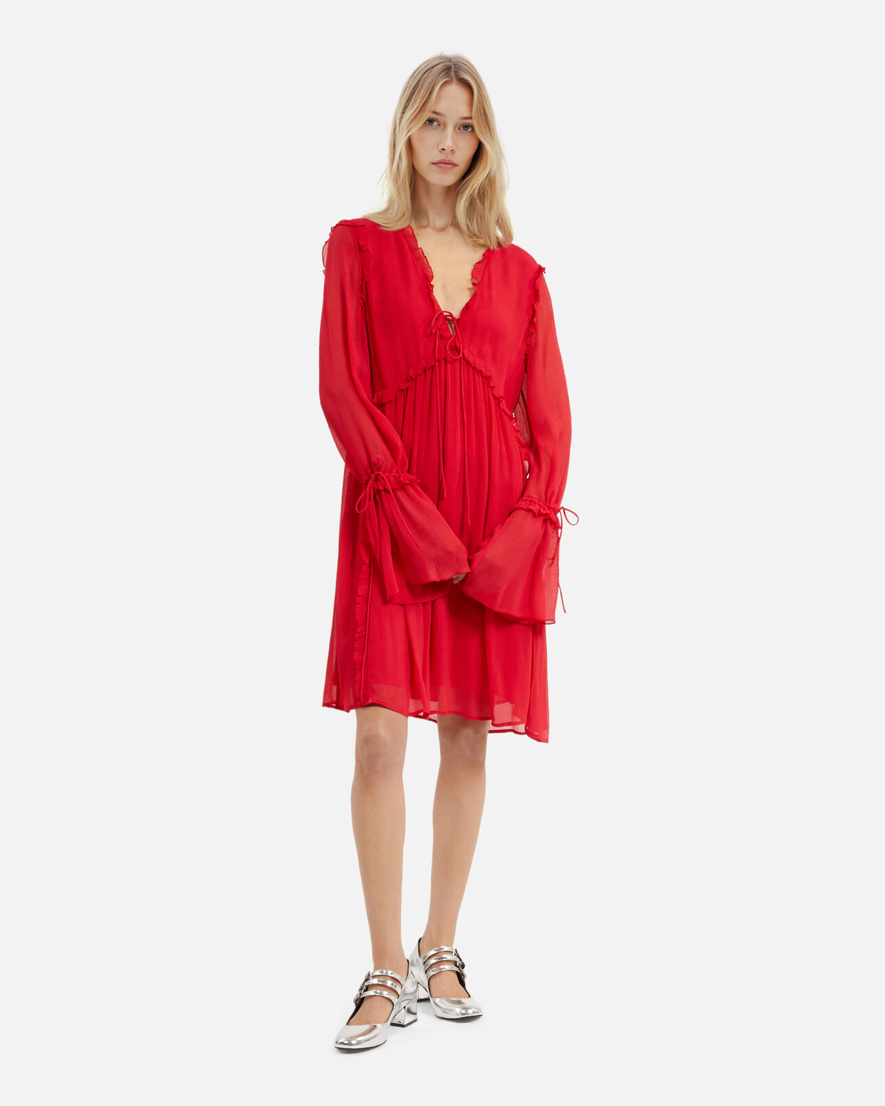 The Kooples FEMME RED / BURGUNDY robe courte avec volants rouge