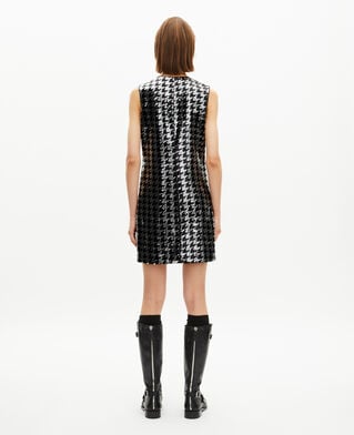 The Kooples FEMME BLACK WHITE robe courte en pied de poule à sequins noire