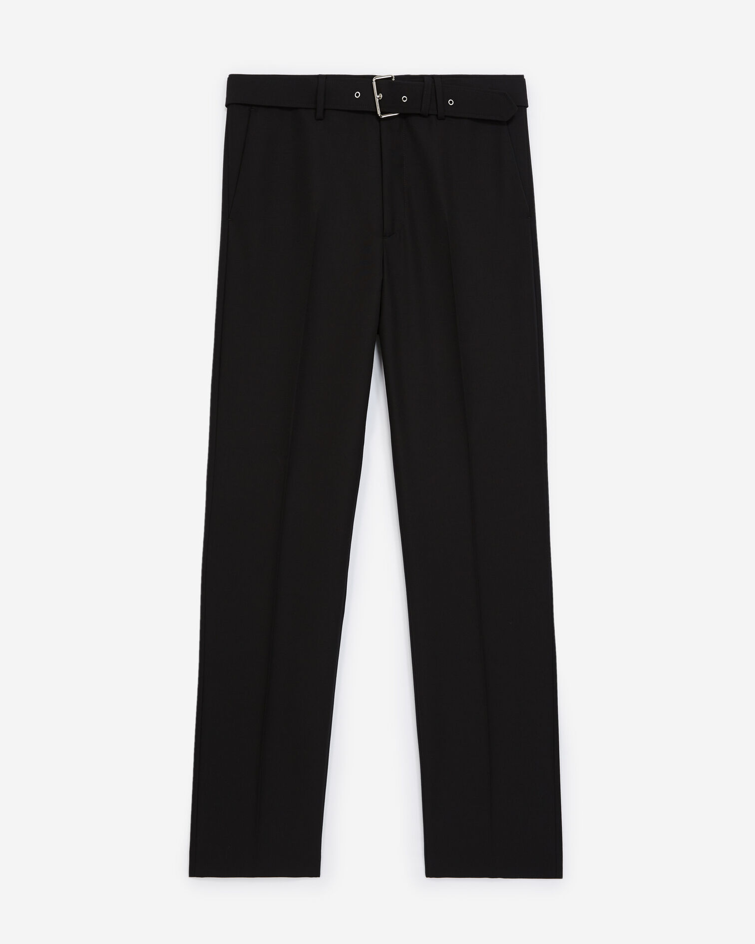Black trousers in wool with belt, BLACK, hi-res image number null