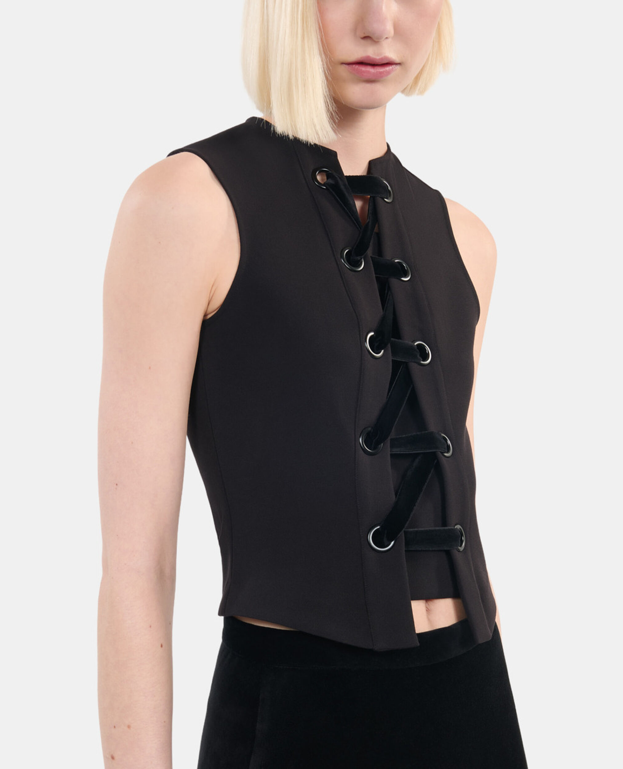 Black top with lacing, BLACK, hi-res image number null