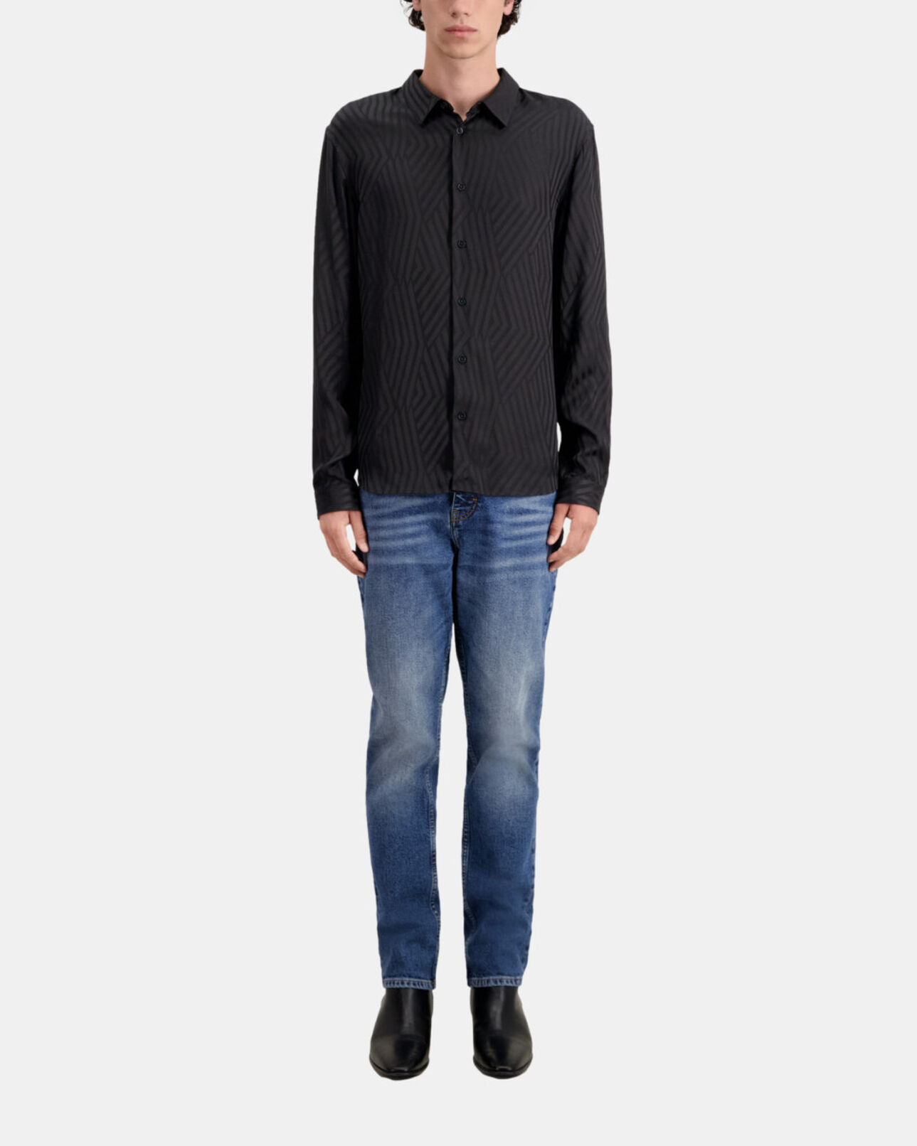 The Kooples MEN BLACK black geometric jacquard shirt