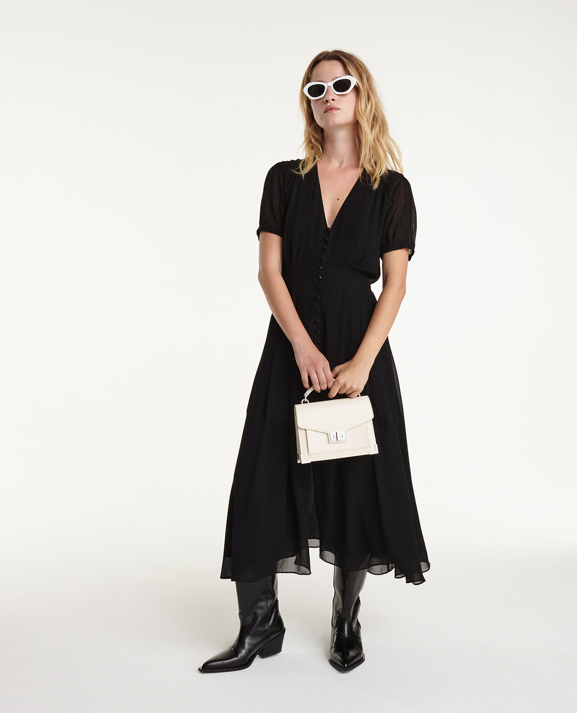 Long black dress with belted waist | The Kooples