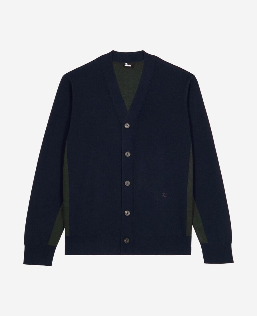 The Kooples HOMME NAVY-GREEN cardigan en laine double face marine