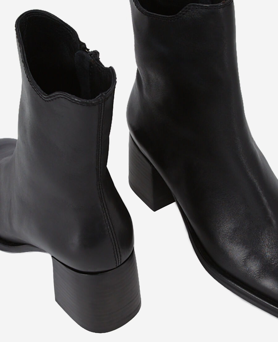 black leather heeled boots