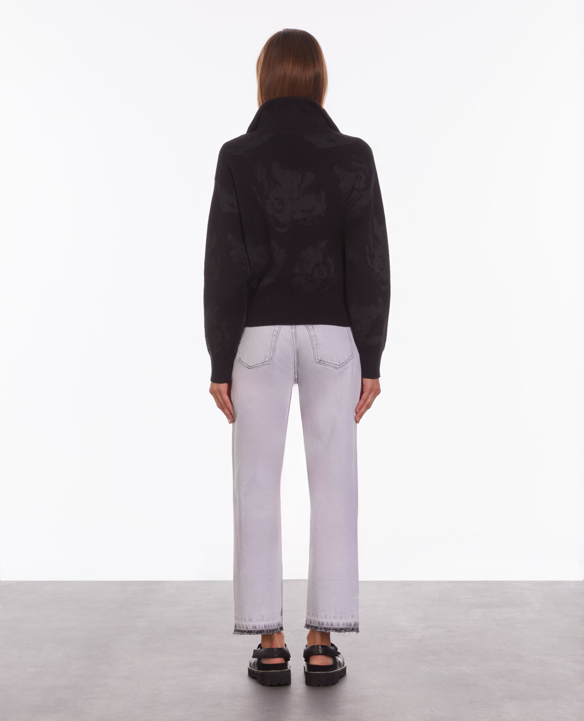 Black wool-blend sweater with silver details, BLACK/BLACK, hi-res image number null
