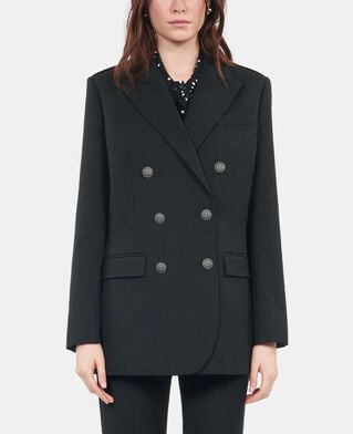 The Kooples FEMME BLACK veste tailleur en laine m&eacute;lang&eacute;e noire