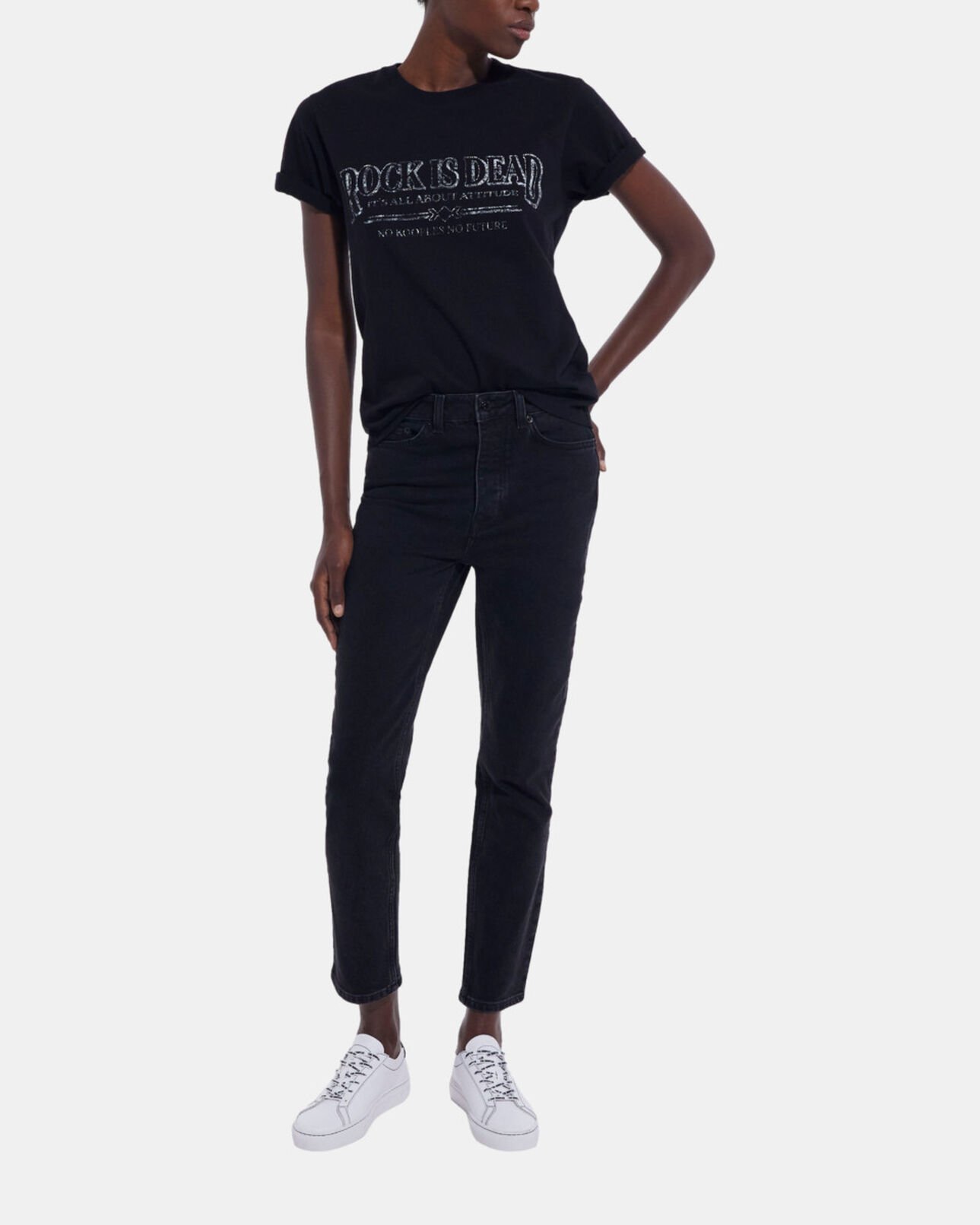 The Kooples WOMEN BLACK WASHED black t-shirt with screen print