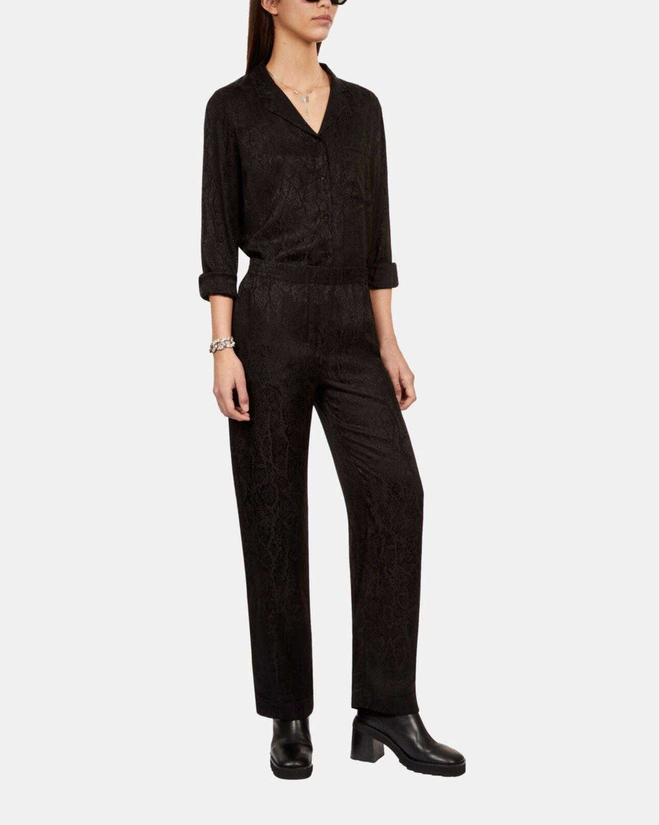 The Kooples WOMEN BLACK black snakeskin jacquard trousers