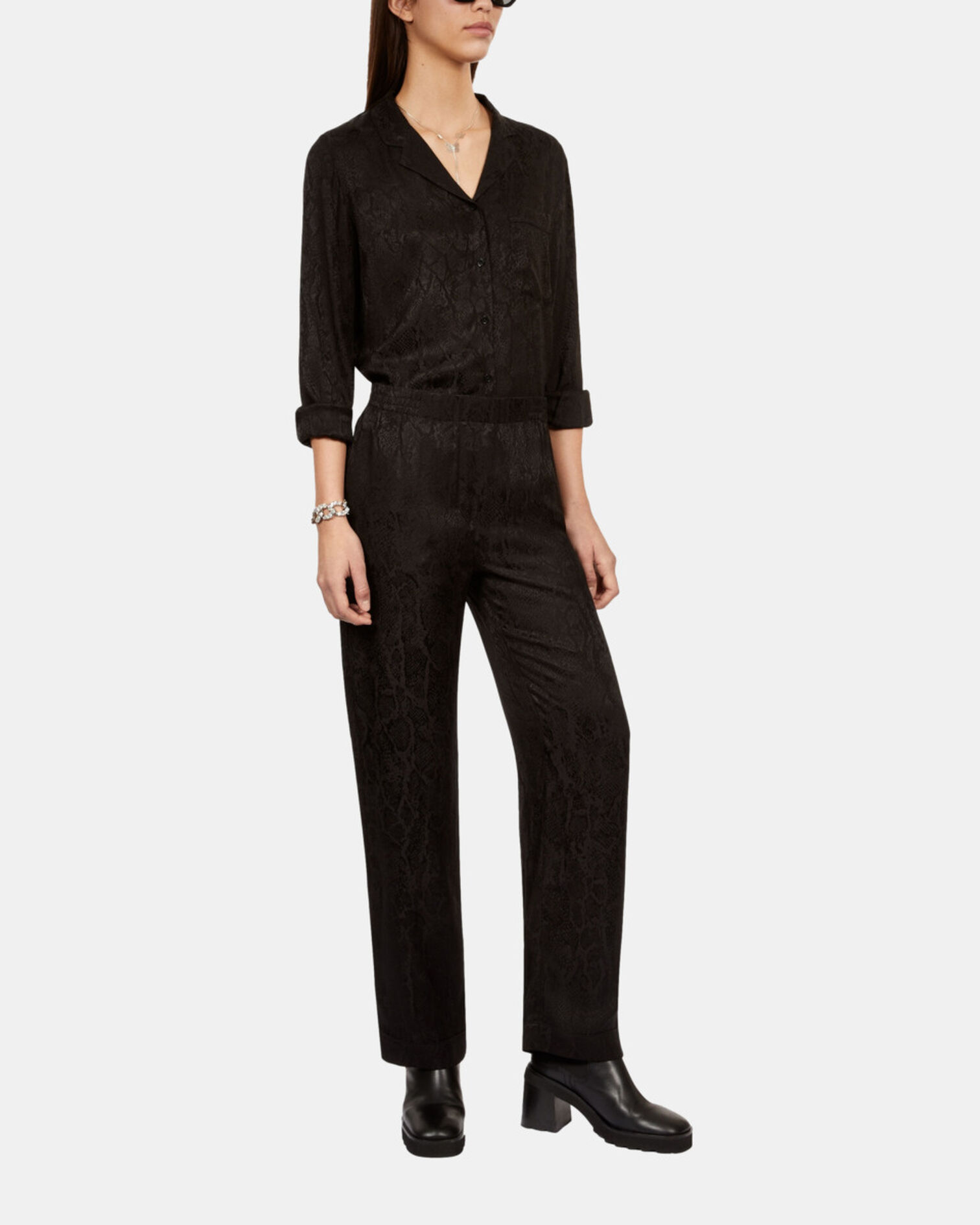 Black snakeskin jacquard trousers, BLACK, hi-res image number null