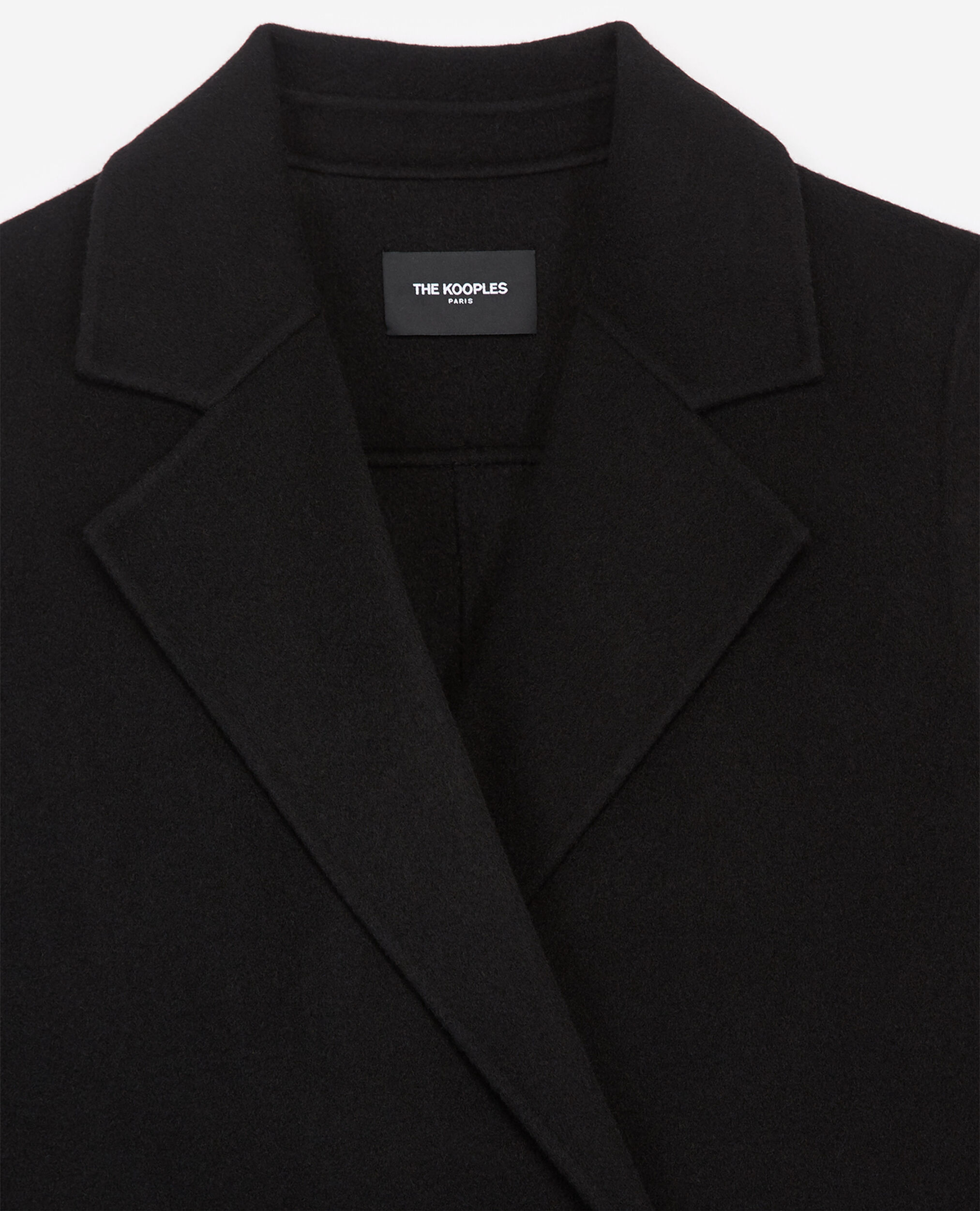 Short black wool coat with fringing, BLACK, hi-res image number null