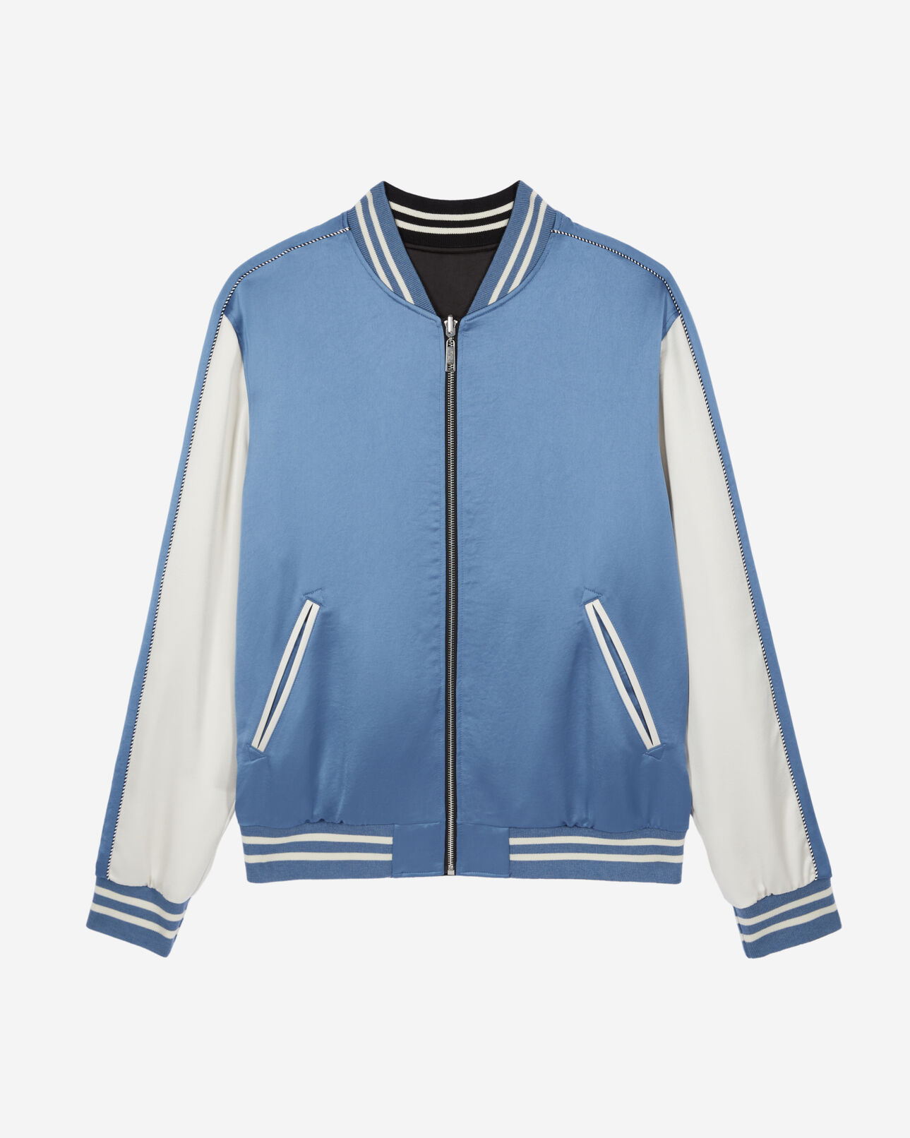 The Kooples MEN BLACK satin black reversible jacket with tiger embroidery