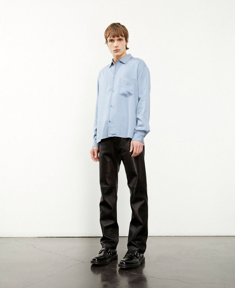 blue classic-collar shirt with pocket