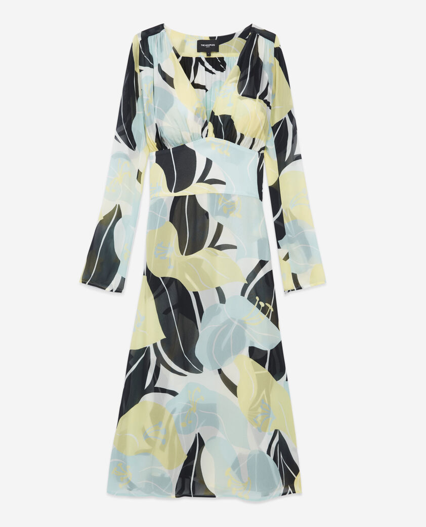 The Kooples WOMEN GREEN long light printed dress with floral motif