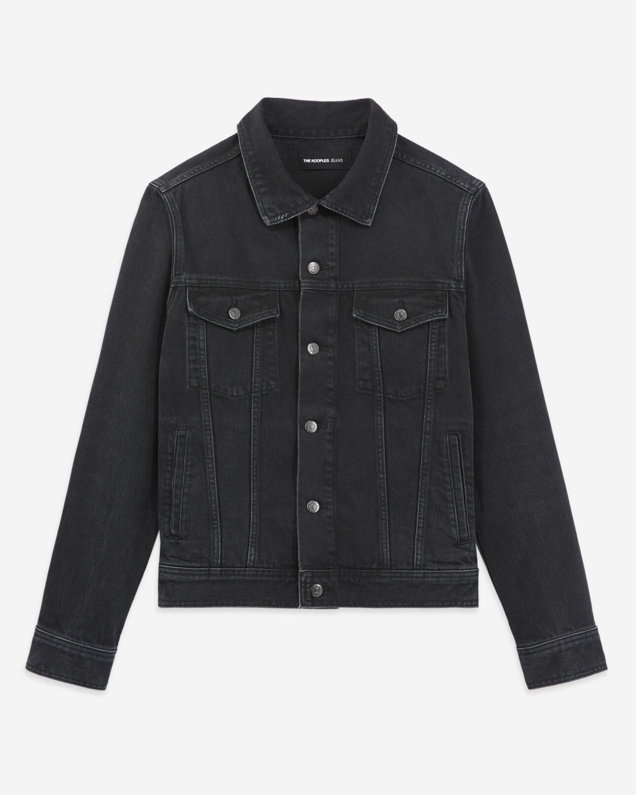 The Kooples MEN BLACK WASHED black faded denim jacket with chest pockets