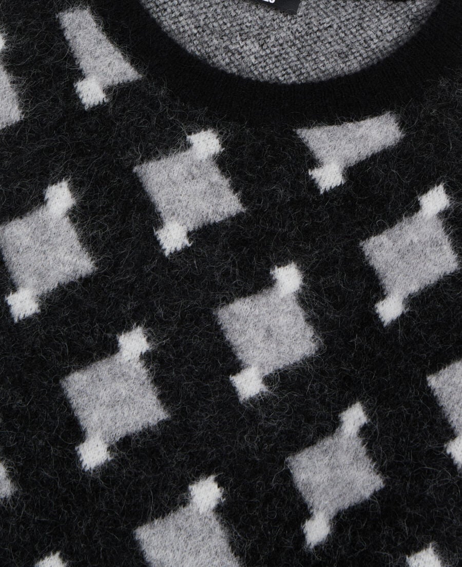 The Kooples MEN BLACK GREY WHITE black and grey wool and alpaca diamond sweater
