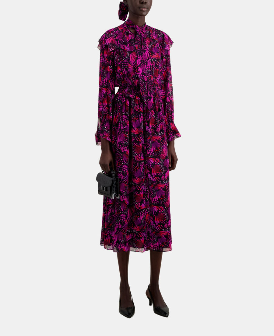 The Kooples MUJER PINK vestido largo estampado volantes