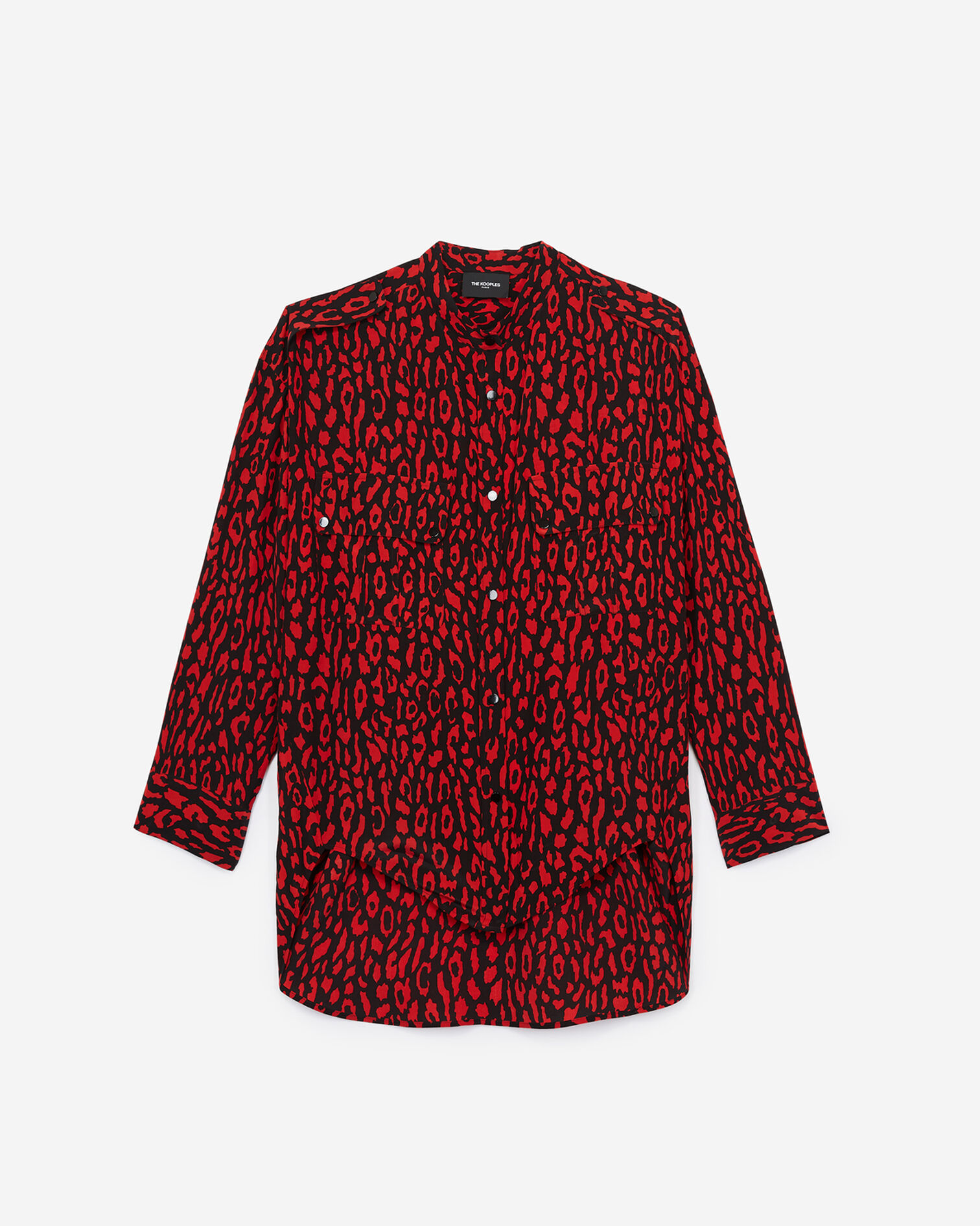 Oversized silk shirt with red leopard print, BLACK - RED, hi-res image number null