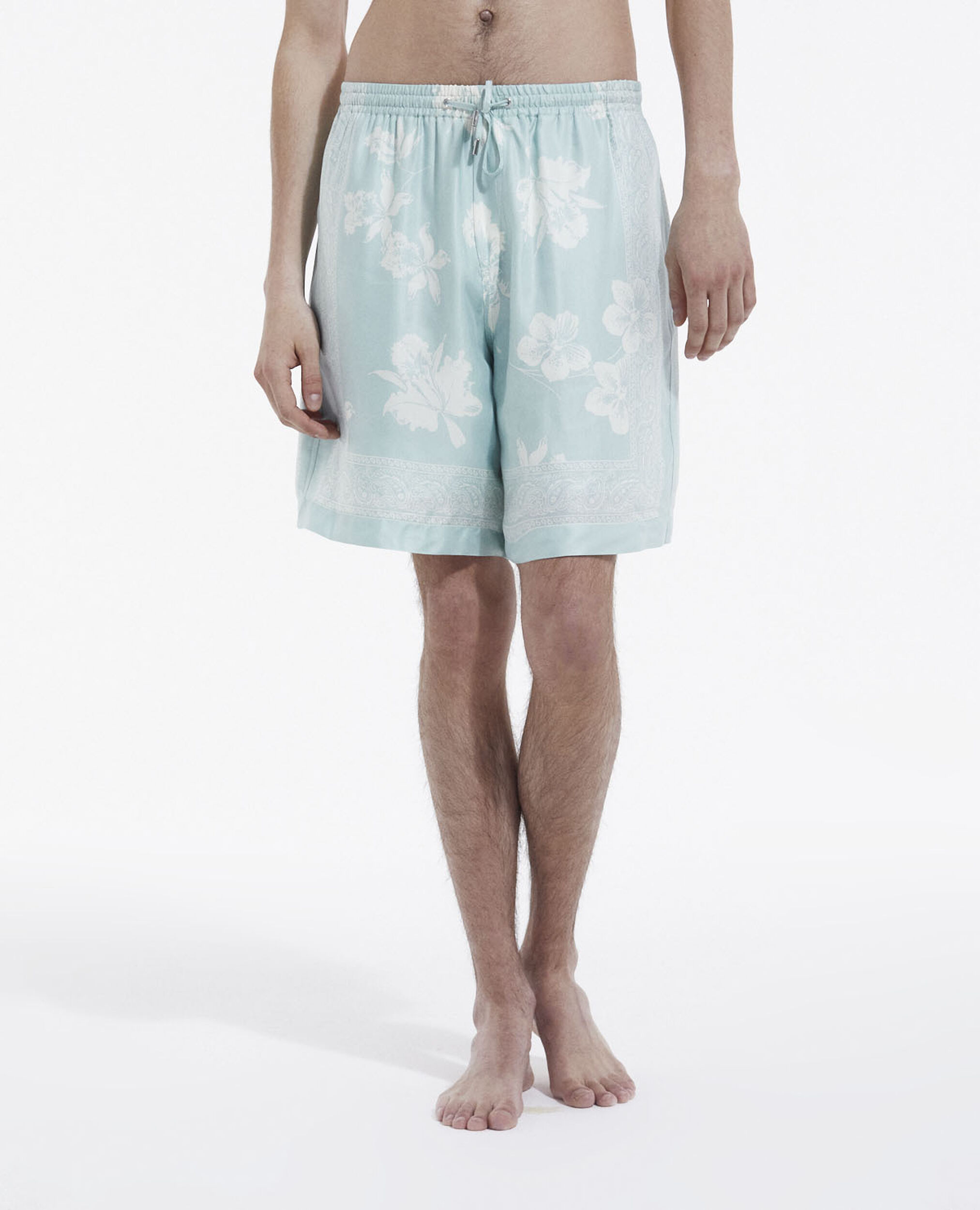 Azurblaue fließende Shorts mit Blumenmotiv, BLUE WHITE, hi-res image number null
