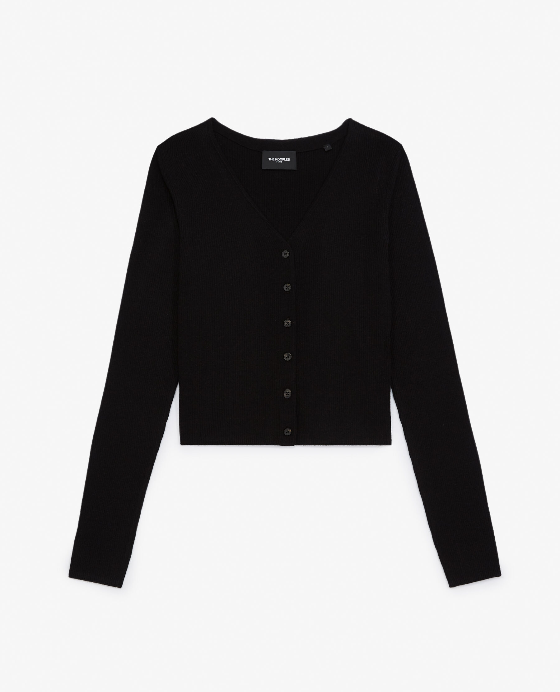 Fitted black wool and cashmere cardigan The Kooples UK
