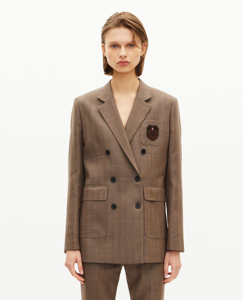 The Kooples F CAMEL double-breasted wool suit jacket with camel crest